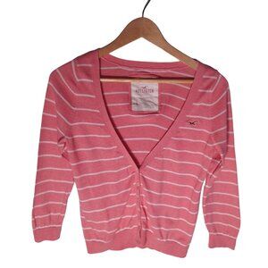 Hollister Y2K Cardigan Womens Large Pink Striped Preppy Academia